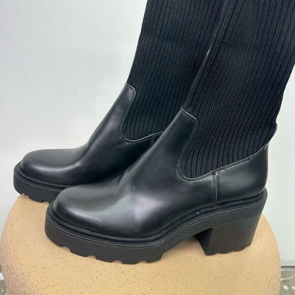 Zara Women’s Black Ribbed Sock Ankle Boots With Track Sole - Picture 7 of 13